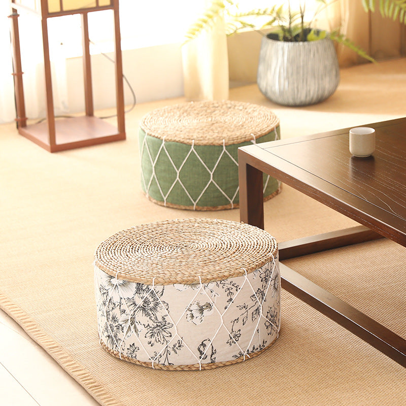 Contemporary Creative Round Cattail Fabric Low Stool For Living Room