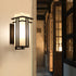 Traditional Chinese Square Iron Glass 1-Light Outdoor Wall Sconce Lamp For Garden