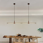 Contemporary Scandinavian Copper Brass Wood Strip LED Kitchen Island Light Chandelier For Dining Room