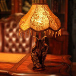 Traditional Vintage Peacock Flower Pattern Resin Fabric 1-Light Table Lamp For Bedroom