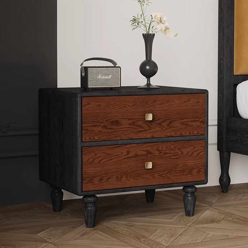 Contemporary Retro Rectangular Wood Grain Metal Nightstand 2-Drawer For Bedroom