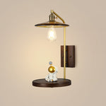 Traditional Vintage Round Wood Iron Glass 1-Light Wall Sconce Lamp For Bedroom