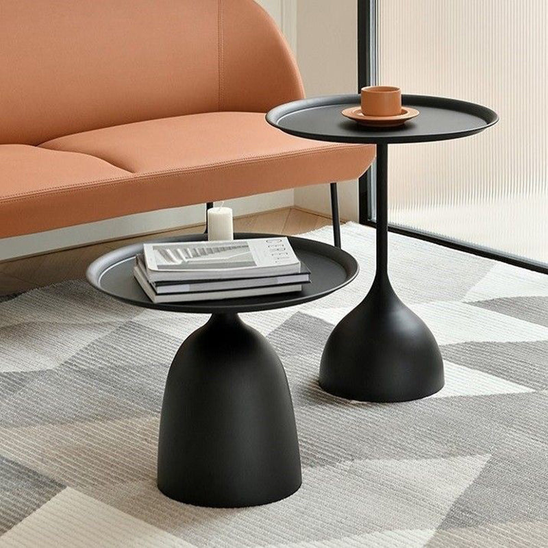 Modern Minimalist Round Cylinder Base Iron End Table 1-Tray For Living Room