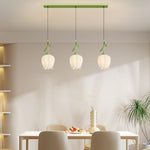 Contemporary Creative Flower Glass Iron Leaves Design 3-Light Island Light Chandelier For Living Room