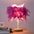 Modern Art Deco Feather Weaving Wood Base USB Rechargeable LED Table Lamp For Bedroom