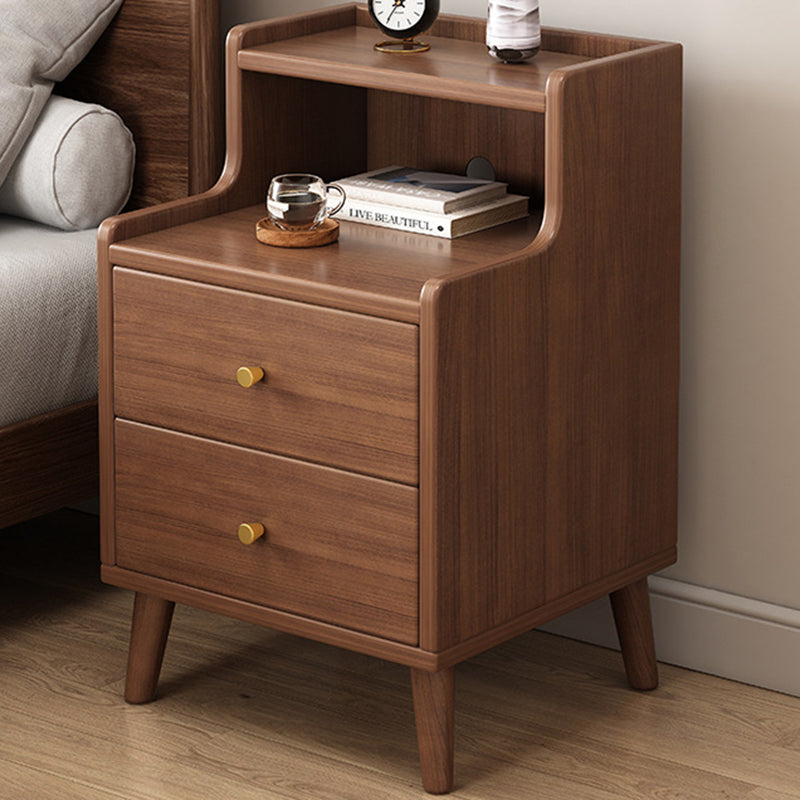 Traditional Chinese Rectangular Wood Density Panel Nightstand 2-Drawer Shelf For Bedroom