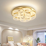 Modern Luxury Stainless Steel Acrylic Round Waved Pattern LED Flush Mount Ceiling Light For Living Room