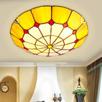 Traditional Tiffany Round Hardware Stained Glass 2/3/4 Light Flush Mount Ceiling Light For Living Room