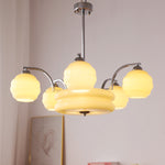 Modern Mid-Century Branch Curved Rod Round Orb Iron Glass 4/6/8 Light Chandelier For Living Room