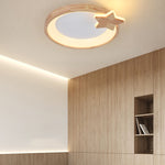 Modern Minimalist Round Star Wood Grain Acrylic LED Flush Mount Ceiling Light For Bedroom