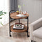 Modern Minimalist Round Iron Wood Coffee Table 2-Tier For Living Room