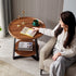 Contemporary Scandinavian Round Wood Iron End Table 2-Tier For Living Room