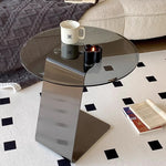 Modern Luxury Round Tempered Glass Carbon Steel Base End Table For Living Room