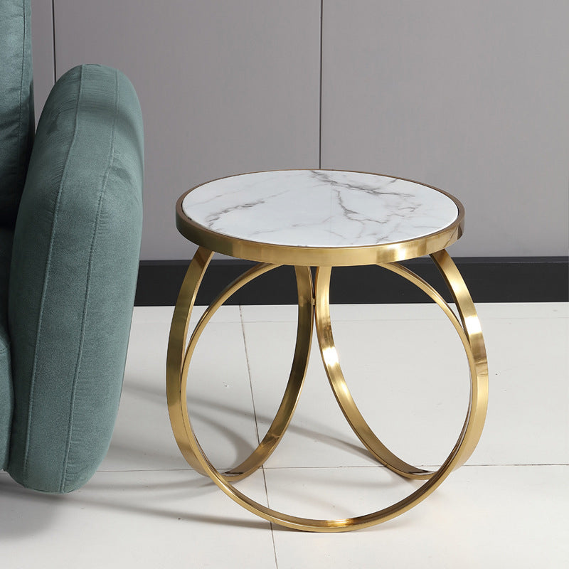 Modern Luxury Round Circle Base Marble Titanium Stainless Steel Coffee Table For Living Room