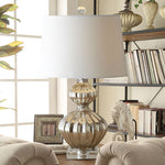 Traditional Vintage Glass Fiberflex Fabric Cylinder Gourd-shaped 1-Light Table Lamp For Bedside