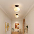 Modern Minimalist Lantern Glass Wood 1-Light Semi-Flush Mount Ceiling Light For Living Room