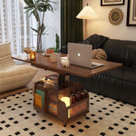 Contemporary Retro Wood Rectangular Collapsible Coffee Table On Casters Storage Cabinets For Living Room