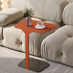 Contemporary Scandinavian Saddle Leather Top C-Shaped End Table For Living Room