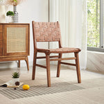 Contemporary Scandinavian Square Woven Wood Saddle Leather Dining Chair Backrest For Dining Room