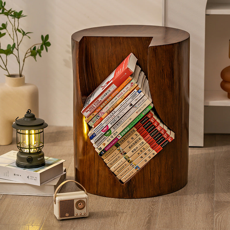 Contemporary Creative Wood Stump Cylinder Resin End Table Storage For Study