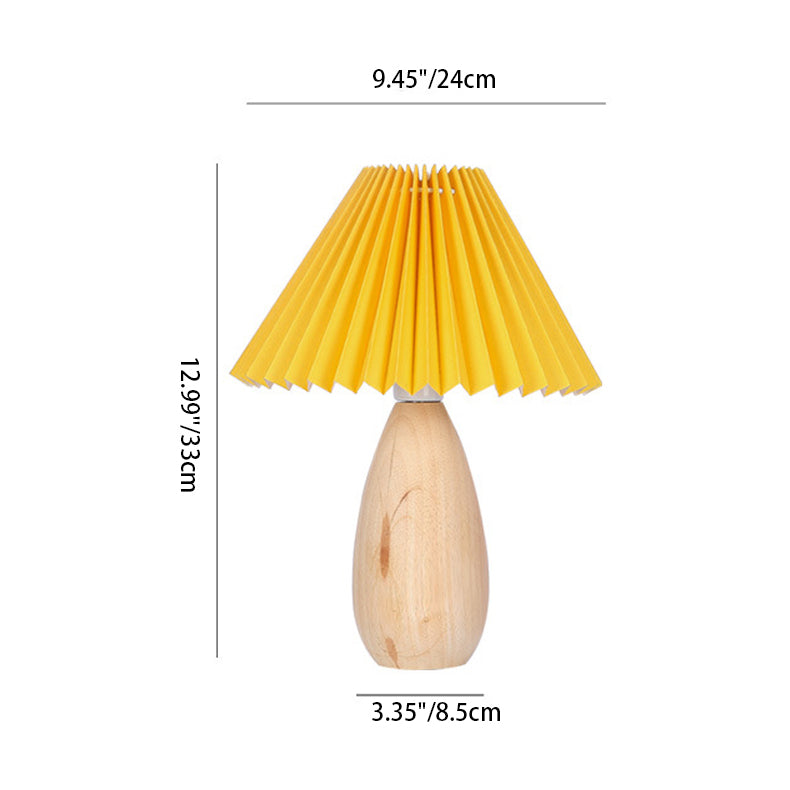 Contemporary Retro Pleated Fabric Solid Wood Base 1-Light Table Lamp For Bedroom