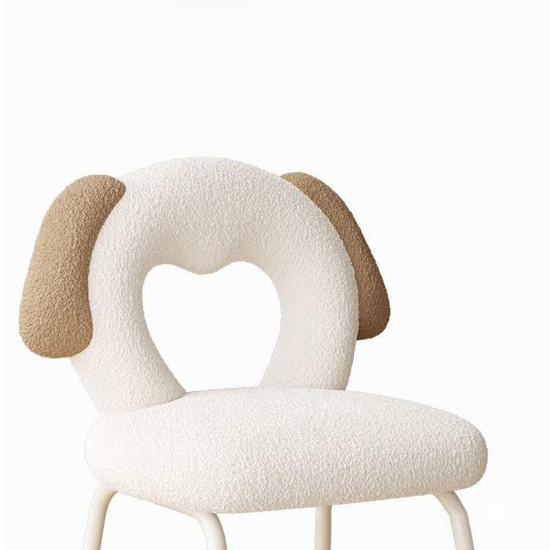 Modern Art Deco Hollow Dog Square Lambswool Wood Metal Vanity Stool Backrest Armless For Bedroom