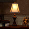 Modern Eclectic Fabric Shade Resin Carved Square Base 1-Light Table Lamp For Study