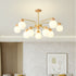 Modern Minimalist Curved Pole White Bellflower Hardware Wood Glass 6/10 Light Chandelier For Living Room