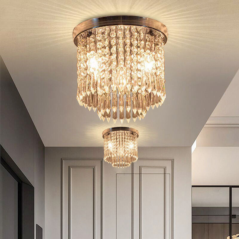 Modern Luxury Iron Crystal String 4-Light Flush Mount Ceiling Light For Living Room