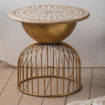 Traditional Vintage Round Half Column Wood Metal Coffee Table 1-Tier For Living Room