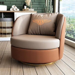 Modern Luxury Round Leather Upholstered Swivel Accent Chair Backrest Armrest For Living Room