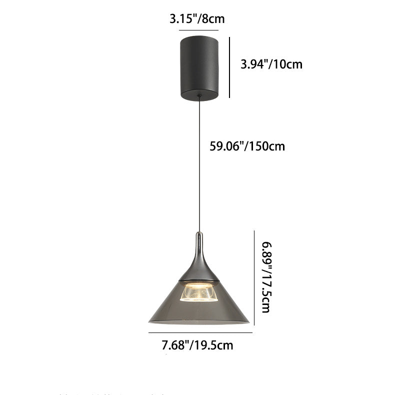 Contemporary Nordic Iron Aluminum Conical LED Liftable Pendant Light For Bedroom