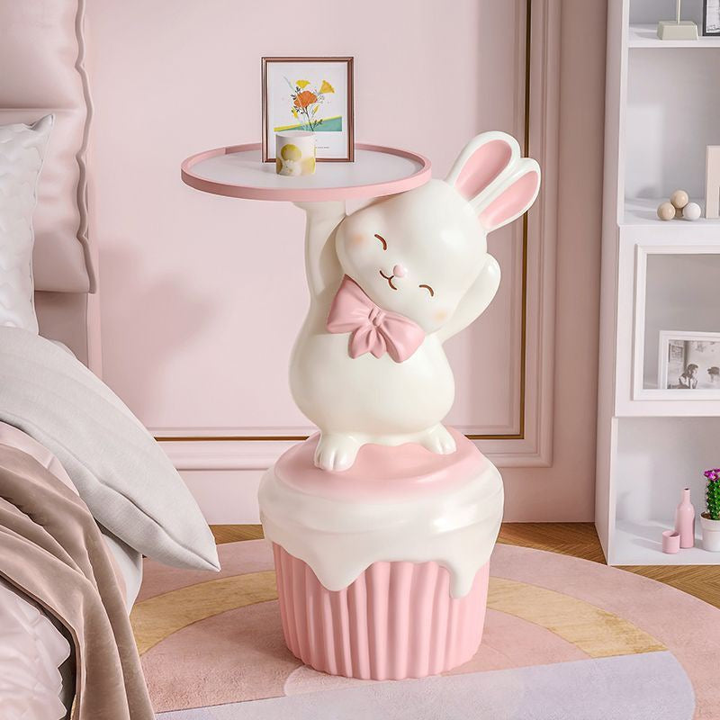 Contemporary Creative Cartoon Rabbit Resin Side Table 1-Tray For Living Room