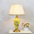 Traditional Chinese Bird And Flower Cylinder Hardware Ceramic Fabric 1-Light Table Lamp For Bedroom