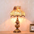 Traditional European Pastoral Flower Pattern Fabric Shade Resin Carved Base 1-Light Table Lamp For Home Office