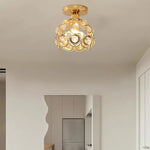 Modern Minimalist Round Dome Iron Crystal 1-Light Semi-Flush Mount Ceiling Light For Living Room