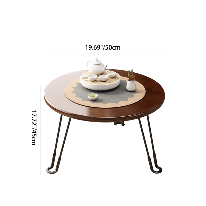 Modern Minimalist Round Wood Iron Coffee Table Foldable For Living Room