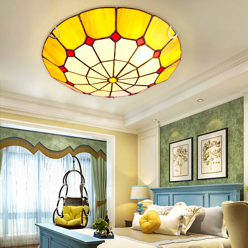 Traditional Tiffany Round Hardware Stained Glass 2/3/4 Light Flush Mount Ceiling Light For Living Room