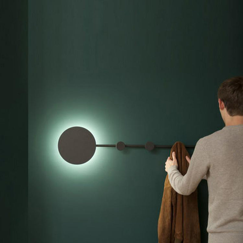 Modern Minimalist Round Long Coat Rack Shelf Iron LED Wall Sconce Lamp For Bedroom