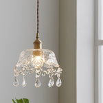 Contemporary Nordic Round Carved Brass Glass Crystal 1-Light Pendant Light For Living Room