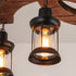 Traditional Japanese Wood Double Moon Design Iron Glass Bottle Shade 4-Light Island Light Chandelier For Dining Room