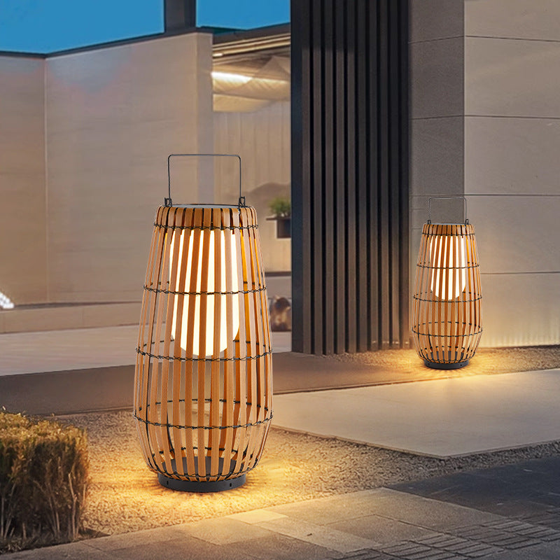 Contemporary Creative Waterproof Solar Cylinder Woven Rattan Iron LED Landscape Lighting Outdoor Light For Garden