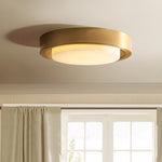 Modern Minimalist Full Copper Round Glass Shade LED Flush Mount Ceiling Light For Living Room