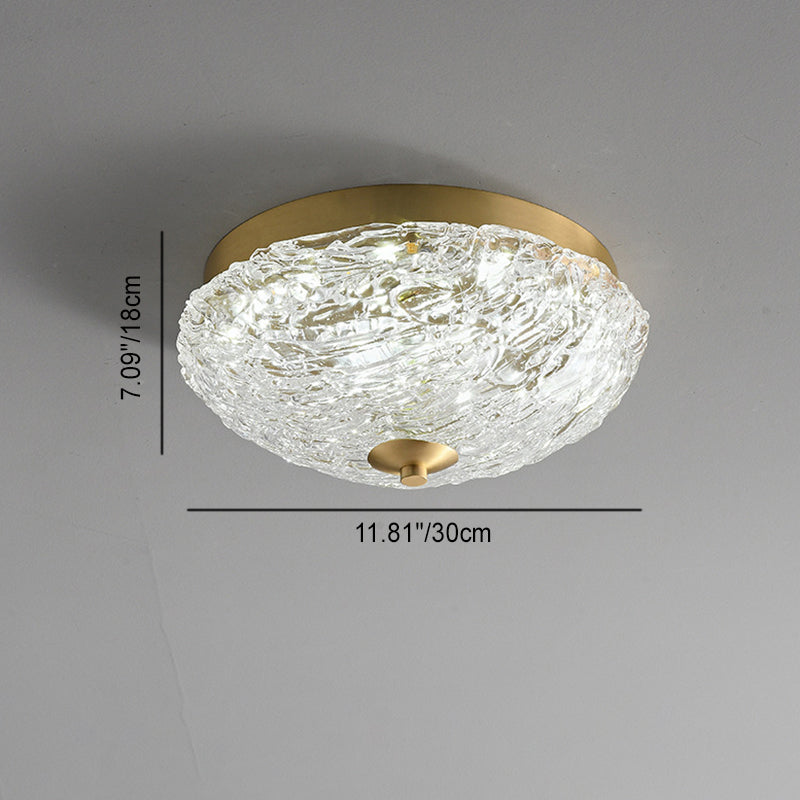 Traditional Luxury Round Copper Iron Glass LED Flush Mount Ceiling Light For Bedroom