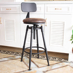 Traditional Vintage Round Quad Stand Wood Plate Iron Bar Stool Backrest For Dining Room