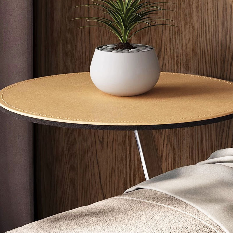 Modern Minimalist Round Leather Steel End Table For Living Room