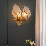 Contemporary Creative Copper Glass Leave Branch 1/2 Light Wall Sconce Lamp For Living Room