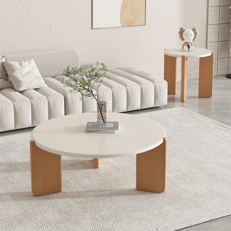 Contemporary Simplicity Round Rock Beam Three-Legs Wood Base Coffee Table For Living Room