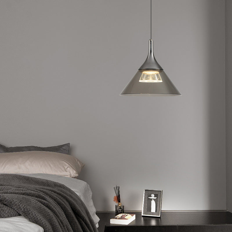 Contemporary Nordic Iron Aluminum Conical LED Liftable Pendant Light For Bedroom