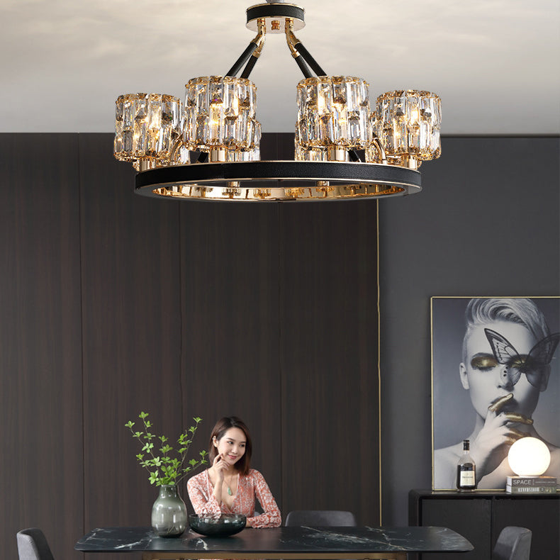 Modern Luxury Cylinder Round Iron Crystal 6/8 Light Chandelier For Living Room